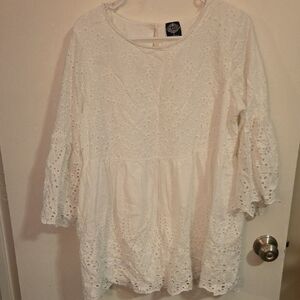 White Ruffled Bib Collar Blouse